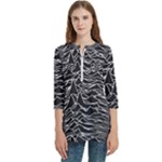 Joy Division Unknown Pleasures Pattern Women s Zip Front V-Neck 3/4 Sleeve Casual Top Pocket Shirt