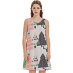 Christmas Trees Icons Round Neck Sleeve Casual Dress With Pockets