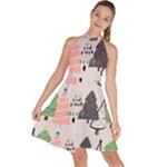 Christmas Trees Icons Sleeveless Halter Neck A-Line Dress