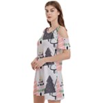 Christmas Trees Icons Women s Cold Shoulder Round Neck Mini Dress