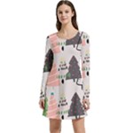 Christmas Trees Icons Long Sleeve Velour Skater Dress