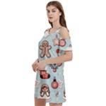 Christmas Cartoon Pattern Women s Cold Shoulder Round Neck Mini Dress