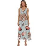 Christmas Cartoon Pattern V-Neck Sleeveless Wide Leg Pants Overalls