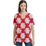 Christmas Snowflakes Background Pattern V-Neck Split Shoulder Casual T-Shirt