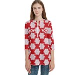 Christmas Snowflakes Background Pattern Women s Zip Front V-Neck 3/4 Sleeve Casual Top Pocket Shirt