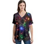 Christmas Lights V-Neck Split Shoulder Casual T-Shirt