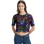 Christmas Lights Women s Round Neck Short Sleeve Crop Top