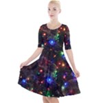Christmas Lights Quarter Sleeve A-Line Dress With Pockets