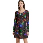 Christmas Lights Long Sleeve Velour Skater Dress