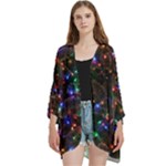 Christmas Lights Open Front 3/4 Sleeve Batwing Chiffon Cardigan Kimono