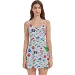 New Year Christmas Winter Pattern Body Wrap Sleeveless V-Neck Mini Dress
