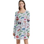 New Year Christmas Winter Pattern Long Sleeve Velour Skater Dress