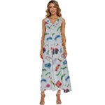 New Year Christmas Winter Pattern V-Neck Sleeveless Wide Leg Pants Overalls