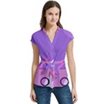 Colorful Labstract Wallpaper Theme Women s Cap Sleeve Mandarin Collar Waist Tie Blouse
