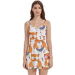 Cute Colorful Owl Cartoon Seamless Pattern Body Wrap Sleeveless V-Neck Mini Dress