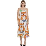 Cute Colorful Owl Cartoon Seamless Pattern Casual Spaghetti Strap Midi Dress