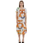 Cute Colorful Owl Cartoon Seamless Pattern T-Shirt Midi Dress With Pockets