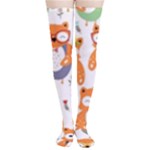 Cute Colorful Owl Cartoon Seamless Pattern Thigh High Stockings