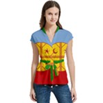 Flag Of The Mapuches Women s Cap Sleeve Mandarin Collar Waist Tie Blouse