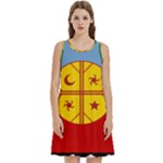 Flag Of The Mapuches Round Neck Sleeve Casual Dress With Pockets