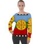 Flag Of The Mapuches Off Shoulder Long Sleeve Velour Top