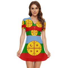 V-Neck High Waist Chiffon Mini Dress 