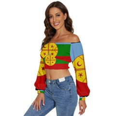 Long Sleeve Crinkled Weave Crop Top 