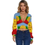 Flag Of The Mapuches Long Sleeve Deep-V Velour Top