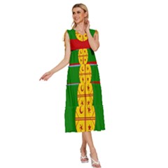 V-Neck Drawstring Shoulder Sleeveless Maxi Dress 