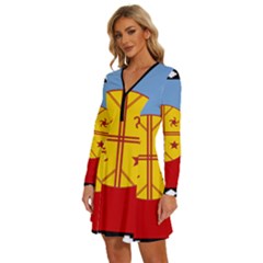 Long Sleeve Deep V Mini Dress  