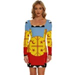 Flag Of The Mapuches Long Sleeve Square Neck Bodycon Velvet Dress