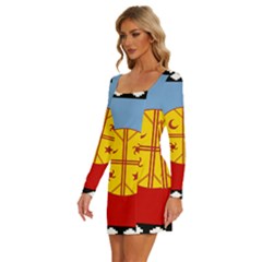 Long Sleeve Square Neck Bodycon Velvet Dress 