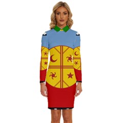 Long Sleeve Shirt Collar Bodycon Dress 