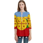 Flag Of The Mapuches Women s Zip Front V-Neck 3/4 Sleeve Casual Top Pocket Shirt