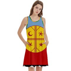 Round Neck Sleeve Casual Dress With Pockets 