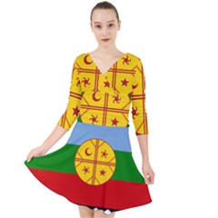 Quarter Sleeve Front Wrap Dress 