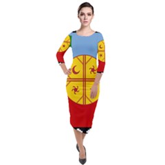 Quarter Sleeve Midi Velour Bodycon Dress 