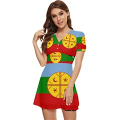 V-Neck High Waist Chiffon Mini Dress 