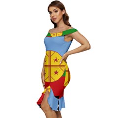 Off Shoulder Ruffle Split Hem Bodycon Dress 