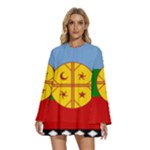 Flag Of The Mapuches Svg Round Neck Long Sleeve Bohemian Style Chiffon Mini Dress