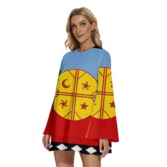 Round Neck Long Sleeve Bohemian Style Chiffon Mini Dress 