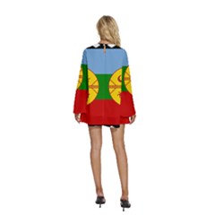 Round Neck Long Sleeve Bohemian Style Chiffon Mini Dress 