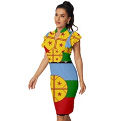 Vintage Frill Sleeve V-Neck Bodycon Dress 