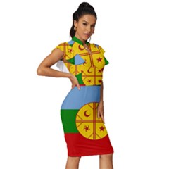 Vintage Frill Sleeve V-Neck Bodycon Dress 