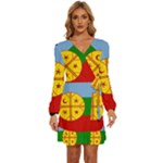 Flag Of The Mapuches Svg Long Sleeve Waist Tie Ruffle Velvet Dress