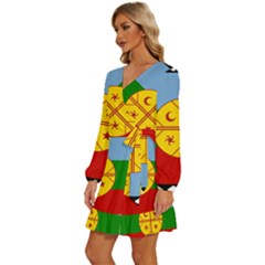 Long Sleeve Waist Tie Ruffle Velvet Dress 