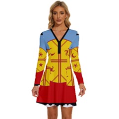 Long Sleeve Deep V Mini Dress  