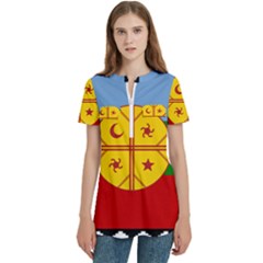 Women s Zip Front V-Neck Short Sleeve Casual Top Pocket Shirt 