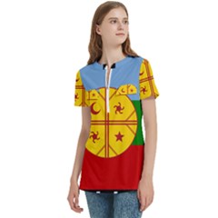 Women s Zip Front V-Neck Short Sleeve Casual Top Pocket Shirt 