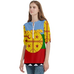 Women s Zip Front V-Neck 3/4 Sleeve Casual Top Pocket Shirt 